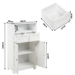 VOGREX Wooden Bathroom Storage Cabinet Adjustable Shelf Doors in White - thumbnail 2