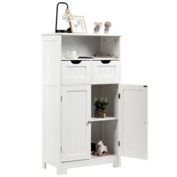 VOGREX Wooden Bathroom Storage Cabinet Adjustable Shelf Doors in White - thumbnail 4