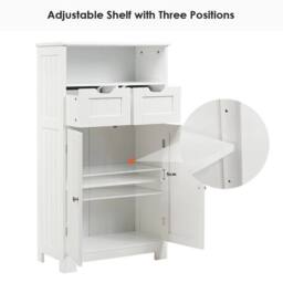 VOGREX Wooden Bathroom Storage Cabinet Adjustable Shelf Doors in White - thumbnail 5