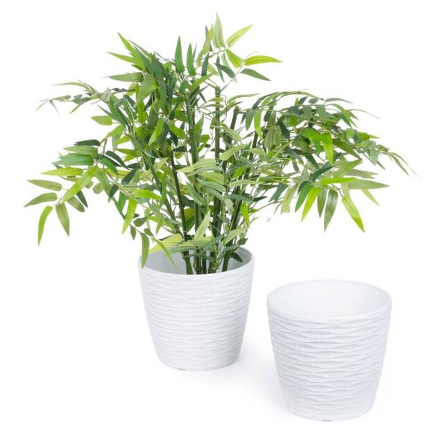 LIVIVO 18cm Plastic Plant Pot Grey Wave Design in White - image 1