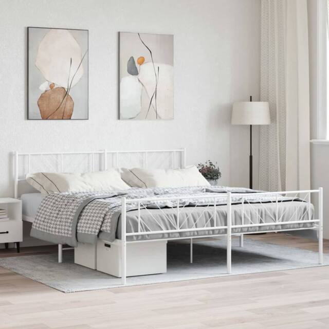 Berkfield Home Metal Bed Frame with Headboard & Footboard White 180x200 cm Super King - image 1