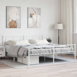 Berkfield Home Metal Bed Frame with Headboard & Footboard White 180x200 cm Super King - thumbnail 1