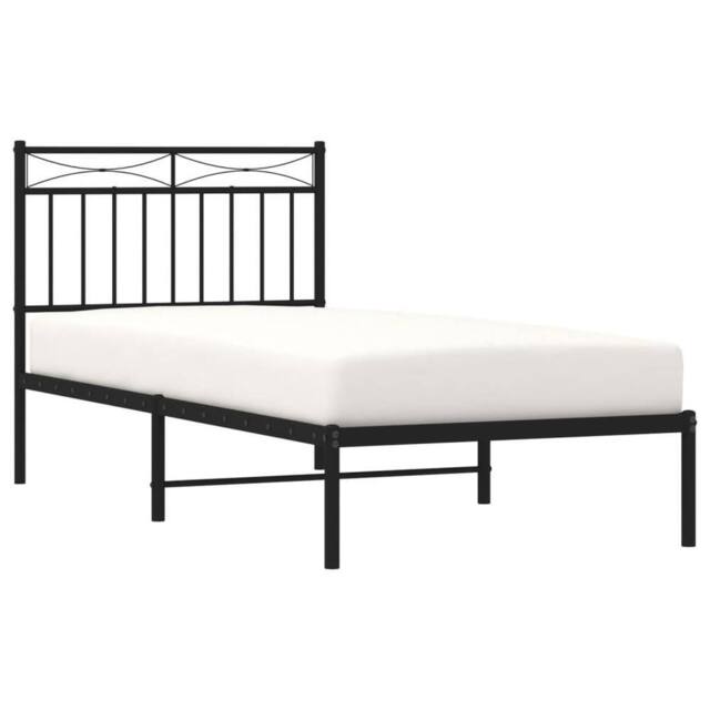 Berkfield Home Metal Bed Frame with Headboard Black 90x190 cm Single - image 1
