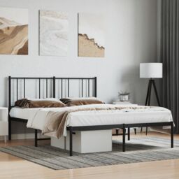 Berkfield Home Metal Bed Frame with Headboard Black 140x190 cm