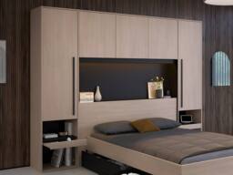 Vente-unique Bed With Overbed Storage 140 X 190 Cm - With LED Lighting - Natural in Black - Size: Double - thumbnail 8