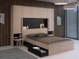 Vente-unique Bed With Overbed Storage 140 X 190 Cm - With LED Lighting - Natural in Black - Size: Double - thumbnail 6