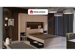 Vente-unique Bed With Overbed Storage 140 X 190 Cm - With LED Lighting - Natural in Black - Size: Double - thumbnail 4
