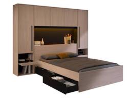 Vente-unique Bed With Overbed Storage 140 X 190 Cm - With LED Lighting - Natural in Black - Size: Double - thumbnail 2