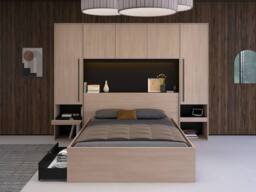 Vente-unique Bed With Overbed Storage 140 X 190 Cm - With LED Lighting - Natural in Black - Size: Double - thumbnail 9
