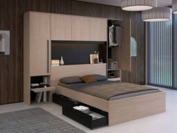 Vente-unique Bed With Overbed Storage 140 X 190 Cm - With LED Lighting - Natural in Black - Size: Double - thumbnail 7