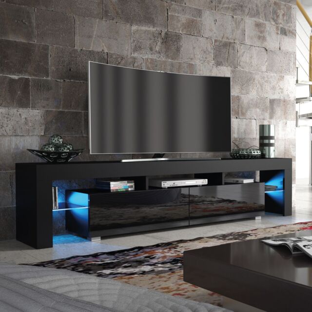 Creative Furniture Nova TV Unit 200cm - A Spacious & Modern Cabinet with Gloss Doors & LED Lights in Black - image 1