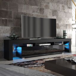 Creative Furniture Nova TV Unit 200cm - A Spacious & Modern Cabinet with Gloss Doors & LED Lights in Black