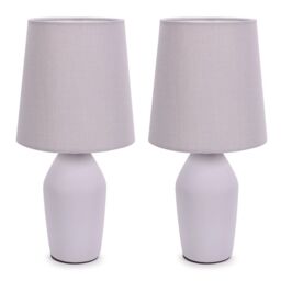 ValueLights Arlo Pair of Compact Ceramic Table Lamps with Fabric Shades & LED Bulbs in Lilac