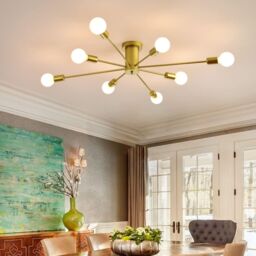 Garwarm 8-Light Gold Sputnik Semi Flush Mount Ceiling Pendant Light