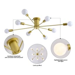 Garwarm 8-Light Gold Sputnik Semi Flush Mount Ceiling Pendant Light - thumbnail 4