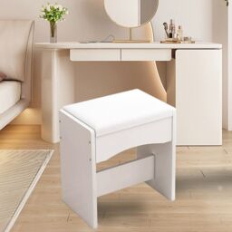 VOGREX Mondeer White Dressing Table Stool Makeup Chair Soft Padded Cushion Piano Seat - thumbnail 9