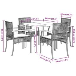 Berkfield Home 5 Piece Garden Dining Set with Cushions Black Poly Rattan - thumbnail 7