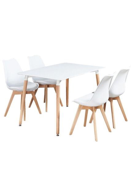 Life Interiors 5PCs Dining Set - a Halo Dining Table & Set of 4 Lorenzo Tulip chairs with Padded Seat in White