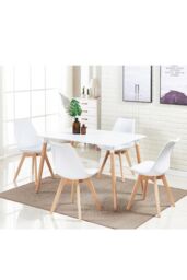 Life Interiors 5PCs Dining Set - a Halo Dining Table & Set of 4 Lorenzo Tulip chairs with Padded Seat in White - thumbnail 2