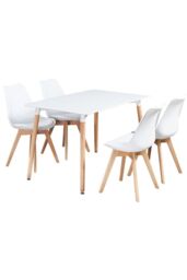 Life Interiors 5PCs Dining Set - a Halo Dining Table & Set of 4 Lorenzo Tulip chairs with Padded Seat in White