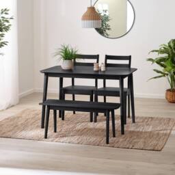 FurnitureboxUK Lynton Small Black Wooden Dining Table with 2 Chairs & Bench - thumbnail 1