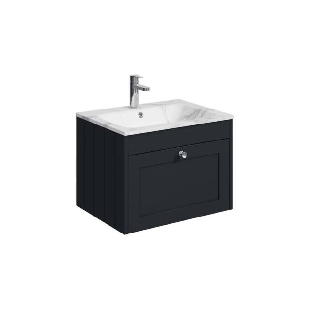 Balterley 600mm Wall Hung 1 Drawer Unit with Stone Basin 1 Tap Hole, Dark Grey - image 1