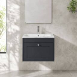 Balterley 600mm Wall Hung 1 Drawer Unit with Stone Basin 1 Tap Hole, Dark Grey - thumbnail 2