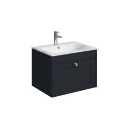 Balterley 600mm Wall Hung 1 Drawer Unit with Stone Basin 1 Tap Hole, Dark Grey - thumbnail 1