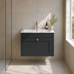 Balterley 600mm Wall Hung 1 Drawer Unit with Stone Basin 1 Tap Hole, Dark Grey - thumbnail 5