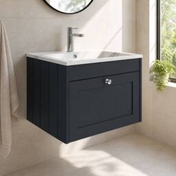 Balterley 600mm Wall Hung 1 Drawer Unit with Stone Basin 1 Tap Hole, Dark Grey - thumbnail 4