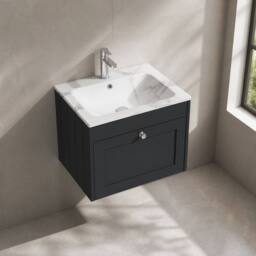 Balterley 600mm Wall Hung 1 Drawer Unit with Stone Basin 1 Tap Hole, Dark Grey - thumbnail 3