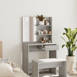 Berkfield Home Dressing Table with Mirror Grey Sonoma 74.5x40x141 cm - thumbnail 1