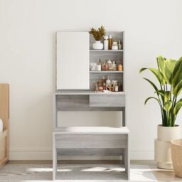 Berkfield Home Dressing Table with Mirror Grey Sonoma 74.5x40x141 cm - thumbnail 3
