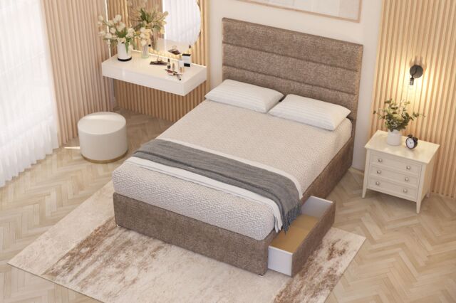 Somnior Chambery Tweed Fabric Hybrid Pocket Sprung Orthopaedic Divan Bed Set with 2 Drawers & Upholstered Headboard in Brown - Size: King - image 1