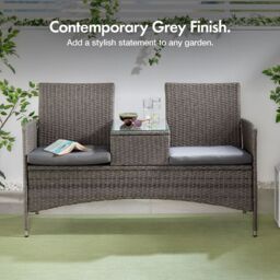 VonHaus 2 Person Rattan Love Seat for Garden in Grey - thumbnail 2