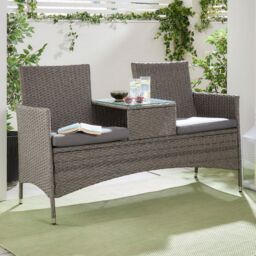 VonHaus 2 Person Rattan Love Seat for Garden in Grey - thumbnail 3