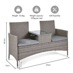 VonHaus 2 Person Rattan Love Seat for Garden in Grey - thumbnail 8