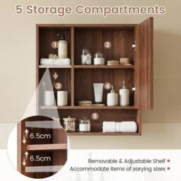 Gymax Medicine Cabinet with Mirror Wall Mounted Organizer Bathroom Entryway in Brown - thumbnail 8