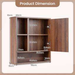 Gymax Medicine Cabinet with Mirror Wall Mounted Organizer Bathroom Entryway in Brown - thumbnail 2