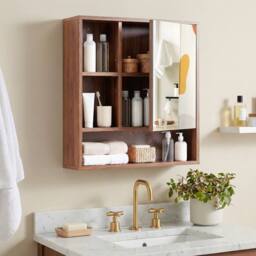 Gymax Medicine Cabinet with Mirror Wall Mounted Organizer Bathroom Entryway in Brown - thumbnail 7
