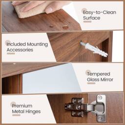 Gymax Medicine Cabinet with Mirror Wall Mounted Organizer Bathroom Entryway in Brown - thumbnail 9