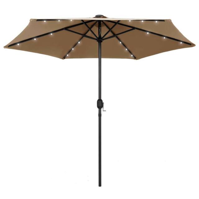 Berkfield Home Parasol with LED Lights & Aluminium Pole 270 cm Taupe in Grey - image 1