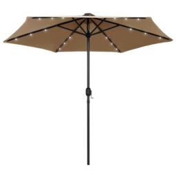 Berkfield Home Parasol with LED Lights & Aluminium Pole 270 cm Taupe in Grey