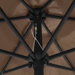 Berkfield Home Parasol with LED Lights & Aluminium Pole 270 cm Taupe in Grey - thumbnail 5