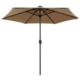 Berkfield Home Parasol with LED Lights & Aluminium Pole 270 cm Taupe in Grey - thumbnail 2