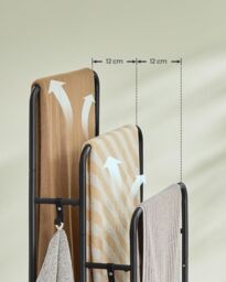SONGMICS Compact 3-Bar Freestanding Towel Rack 2 Hooks Storage Shelf in Black - thumbnail 5