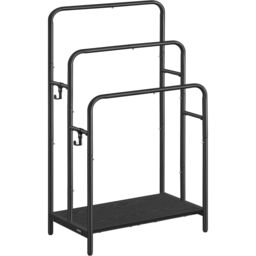SONGMICS Compact 3-Bar Freestanding Towel Rack 2 Hooks Storage Shelf in Black - thumbnail 7