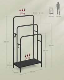SONGMICS Compact 3-Bar Freestanding Towel Rack 2 Hooks Storage Shelf in Black - thumbnail 3