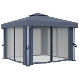 Berkfield Home Gazebo with Curtain 3x3 m Anthracite Aluminium in Black - thumbnail 3