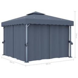 Berkfield Home Gazebo with Curtain 3x3 m Anthracite Aluminium in Black - thumbnail 6